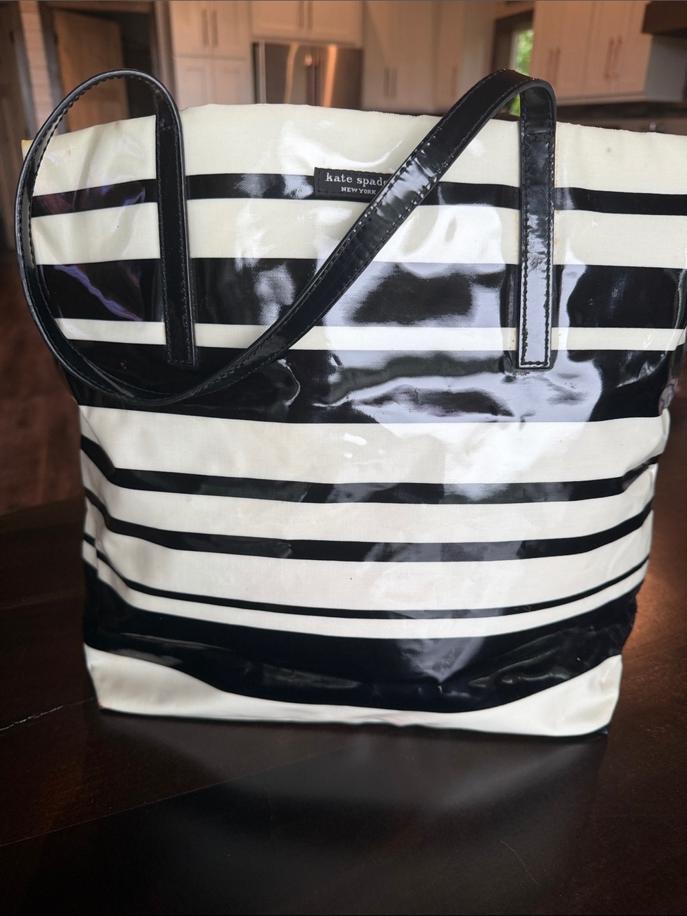 kate spade Black and White Glossy Striped Tote